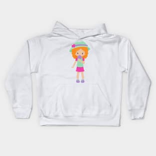 Girl With Ice Cream, Little Girl, Orange Hair Kids Hoodie